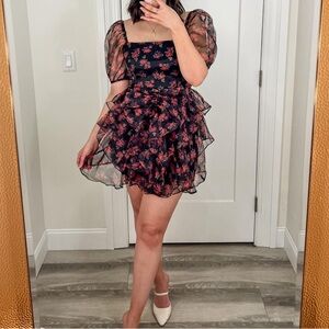 Storia - Black and floral mini dress NWT